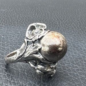 Antique Sterling Silver Art Nouveau Floral Perfume‎ Ring – Size 6.75